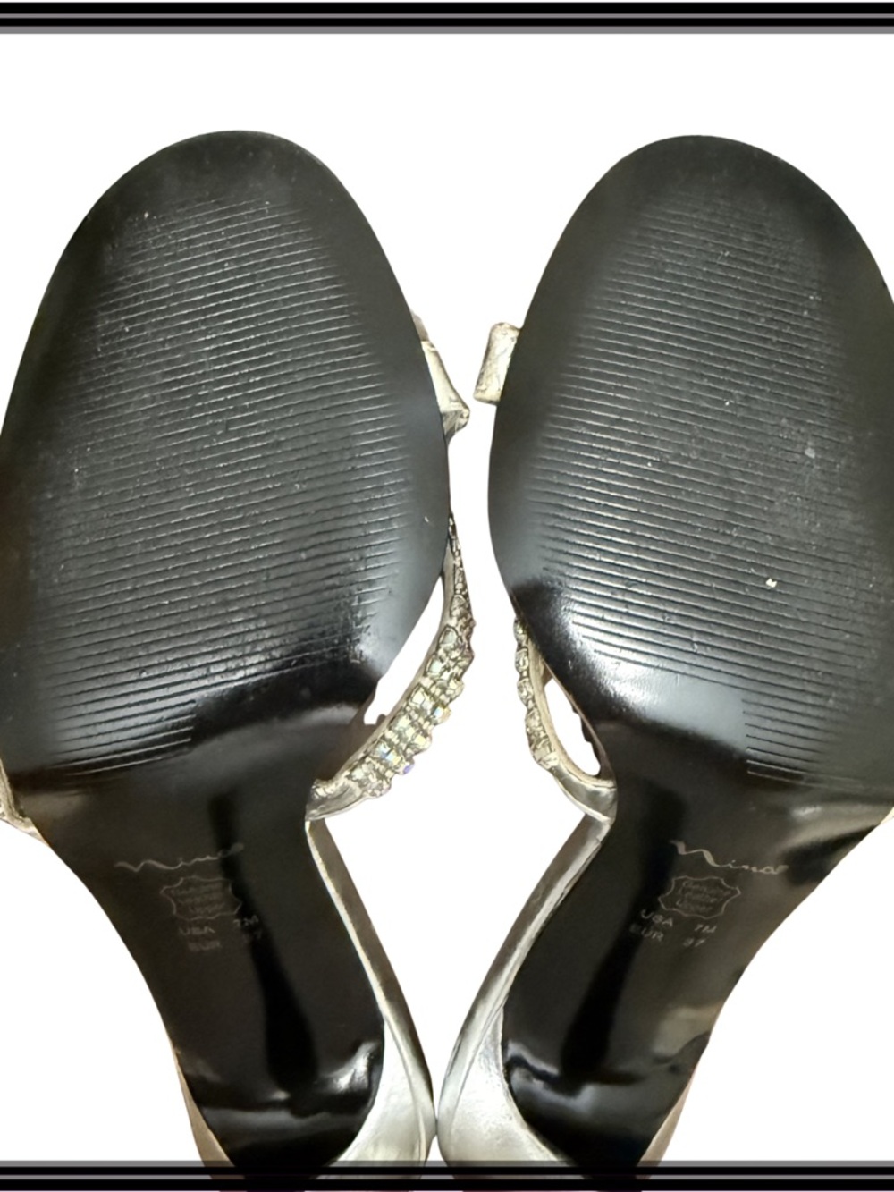 Nina Silver Rhinestone Strappy Heels Womens Size 7M Formal Prom Bridal Formal - Picture 13 of 16